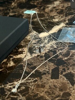 Delicate Silver Drop Pendant Necklace with Matching Stud Earrings - Silver